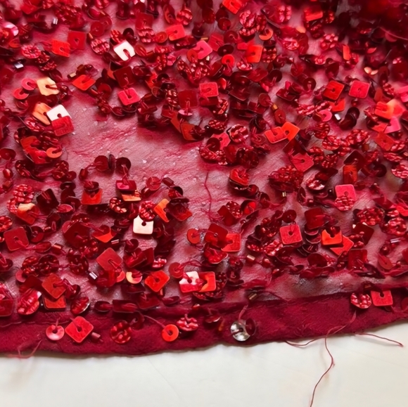 Scala silk Sequined wedding Prom Dress Size 4 red Sequins elegant - Picture 16 of 17